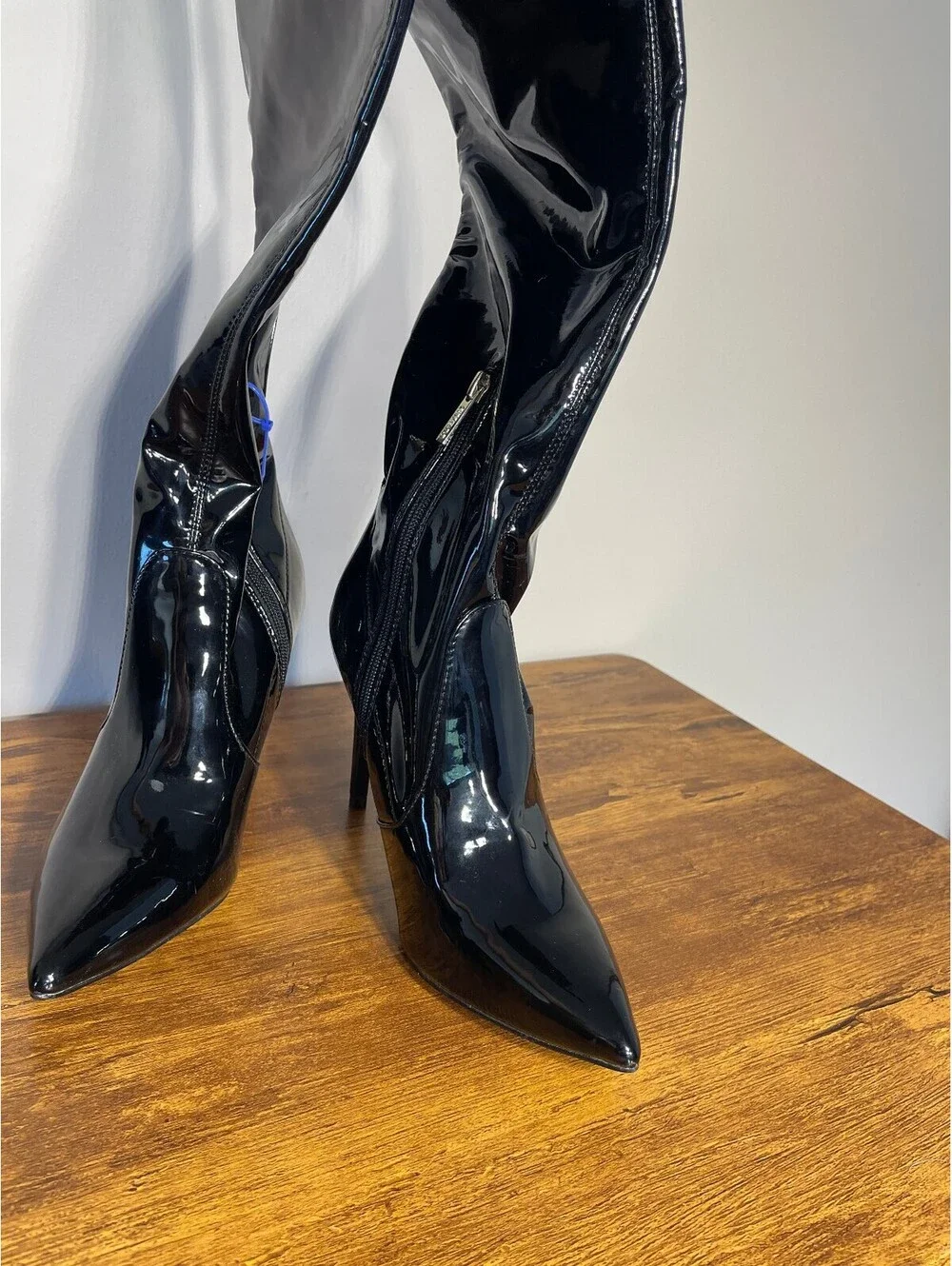 GUESS Black Patent OTK Stiletto Boots Mob Wife Y2K Baddie 8W